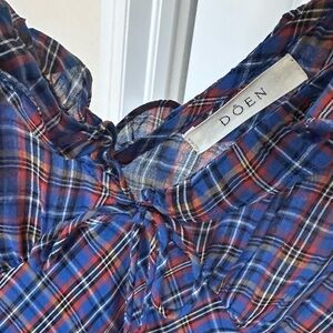 Doen Blue and Red Plaid Midi Dress